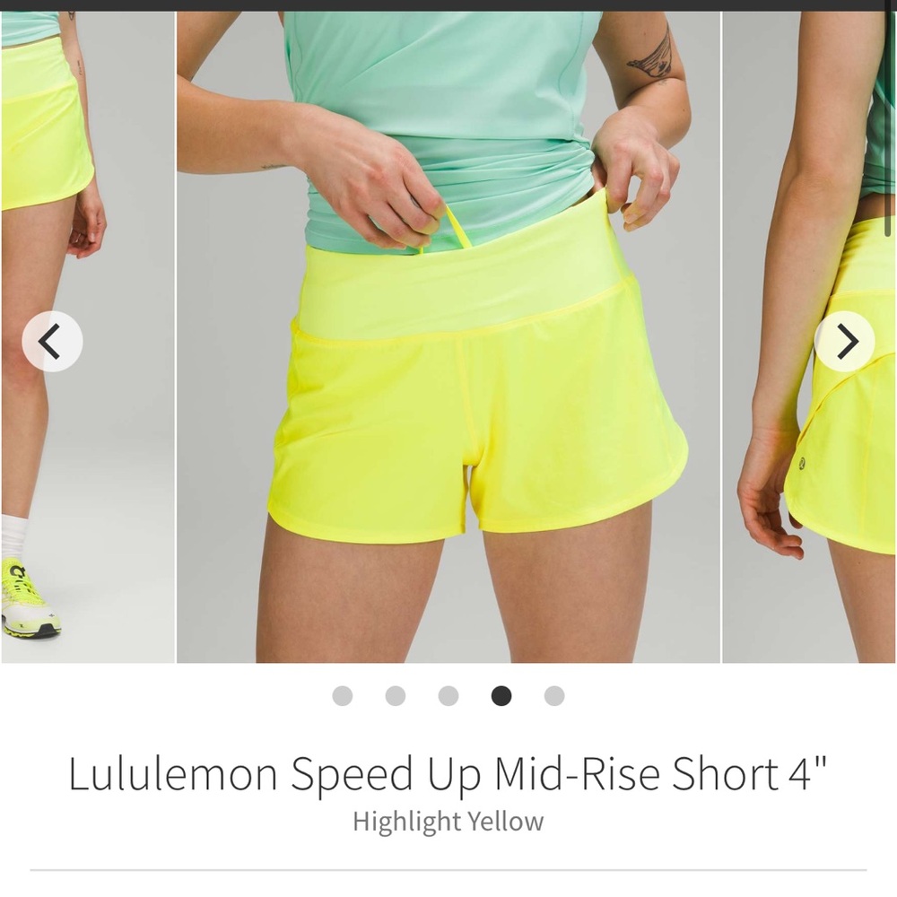 lululemon speed ups Mid rise 4” inseam highlighter yellow size 4 - Picture 3 of 8